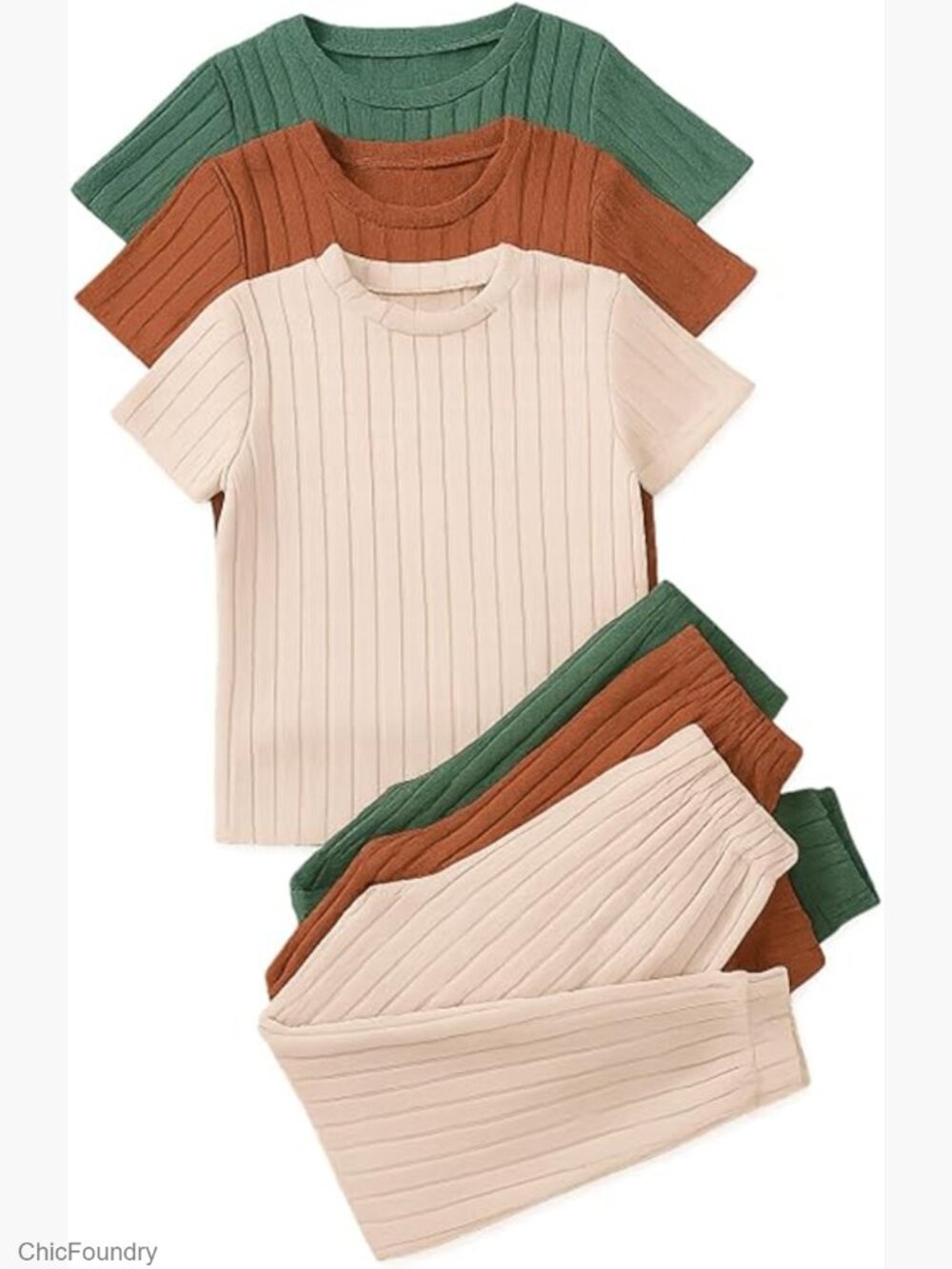 Kids Ribbed Knit Short Sleeve T-Shirt and Sweatpants Set Size 7-8 Years